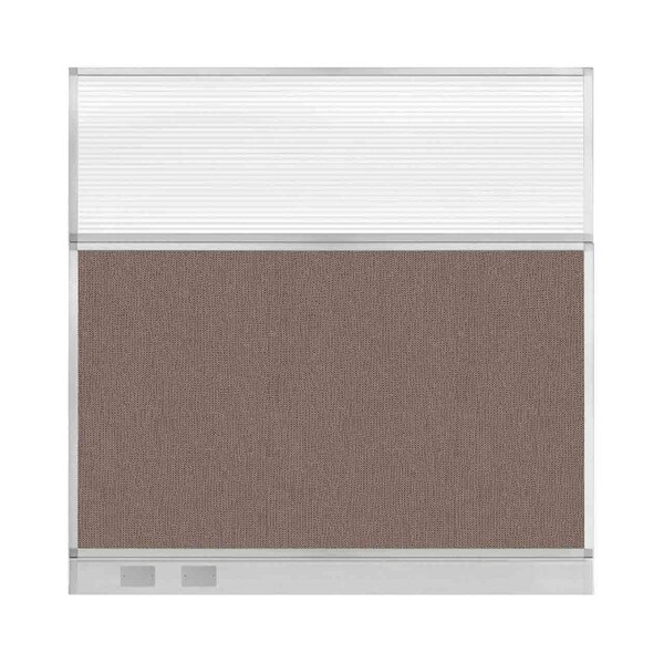 Hush Panel Configurable Cubicle Partition 6' x 6' Latte Fabric Clear Fluted Window w/ Cable Channel